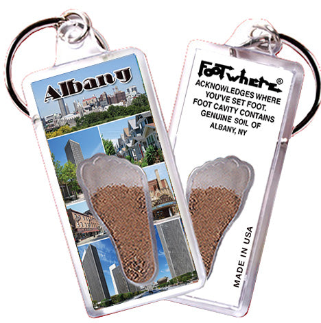 Albany, NY FootWhere® Souvenir Keychain. 72 pieces/ 6 assorted styles.