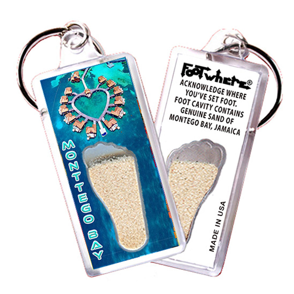 Montego Bay FootWhere® Souvenir Keychain. Made in USA