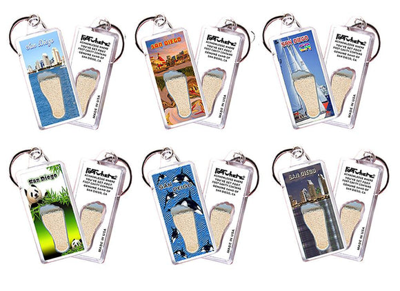 San Diego FootWhere® Souvenir Keychains. 6 Piece Set. Made in USA - FootWhere® Souvenir Shop