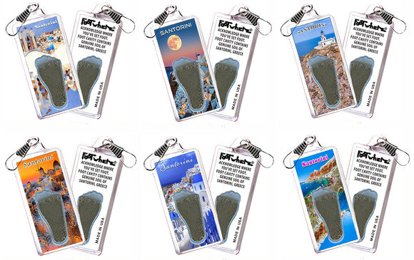 Santorini FootWhere® Souvenir Zipper-Pulls. 6 Piece Set.