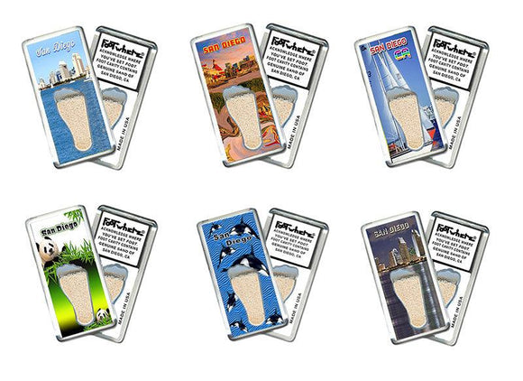 San Diego FootWhere® Souvenir Magnets. 6 Piece Set. Made in USA - FootWhere® Souvenir Shop