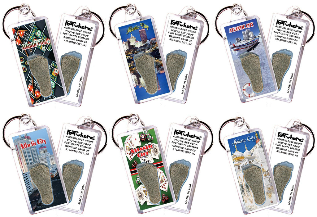 Atlantic City FootWhere® Souvenir Keychains. 6 Piece Set. Made in USA-FootWhere® Souvenirs