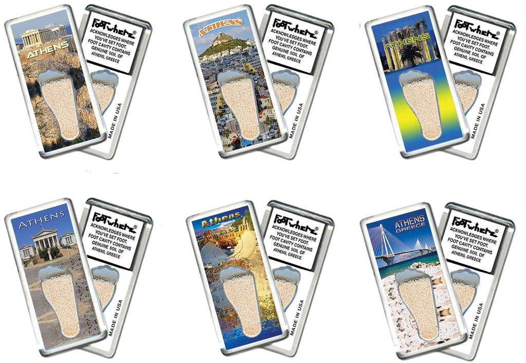 Athens, Greece FootWhere® Souvenir Fridge Magnets. 6 Piece Set. Made in USA-FootWhere® Souvenirs