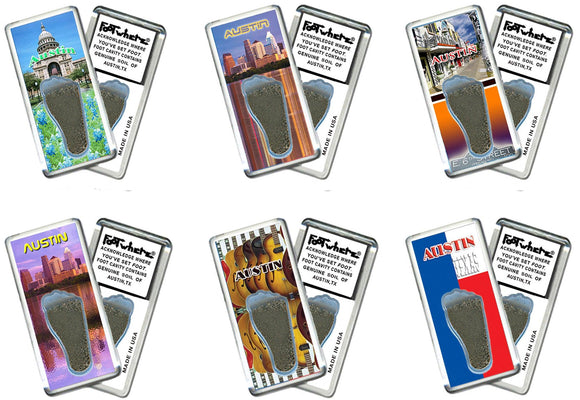 Austin FootWhere® Souvenir Fridge Magnets. 6 Piece Set. Made in USA-FootWhere® Souvenirs