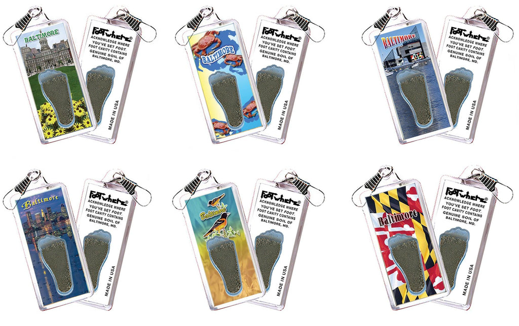 Baltimore FootWhere® Souvenir Zipper-Pulls. 6 Piece Set. Made in USA-FootWhere® Souvenirs
