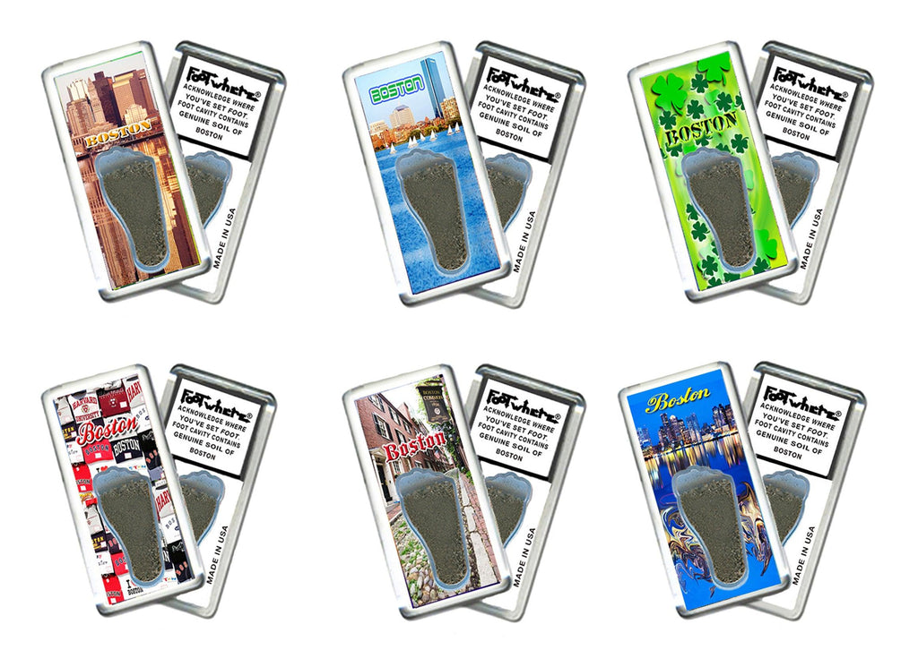Boston FootWhere® Souvenir Fridge Magnets. 6 Piece Set. Made in USA-FootWhere® Souvenirs