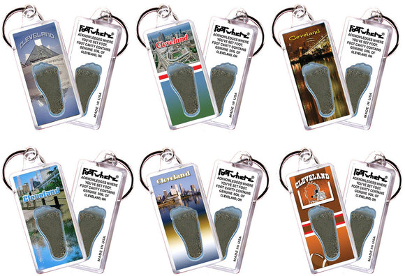 Cleveland FootWhere® Souvenir Keychains. 6 Piece Set. Made in USA-FootWhere® Souvenirs