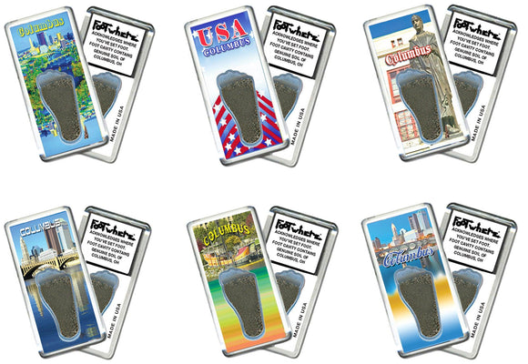 Columbus FootWhere® Souvenir Fridge Magnets. 6 Piece Set. Made in USA-FootWhere® Souvenirs