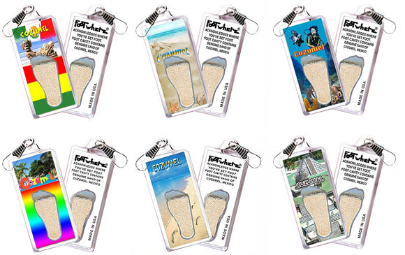 Cozumel FootWhere® Souvenir Zipper-Pulls 6 Piece Set. Made in USA-FootWhere® Souvenirs