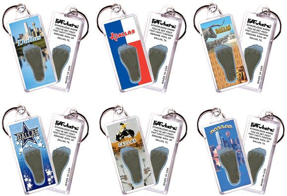 Dallas FootWhere® Souvenir Fridge Keychains. 6 Piece Set. Made in USA-FootWhere® Souvenirs