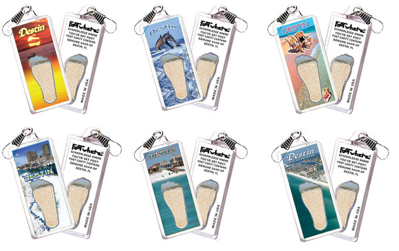 Destin FootWhere® Souvenir Zipper-pulls. 6 Piece Set. Made in USA-FootWhere® Souvenirs