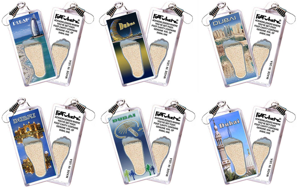 Dubai FootWhere® Souvenir Zipper-Pulls. 6 Piece Set. Made in USA-FootWhere® Souvenirs