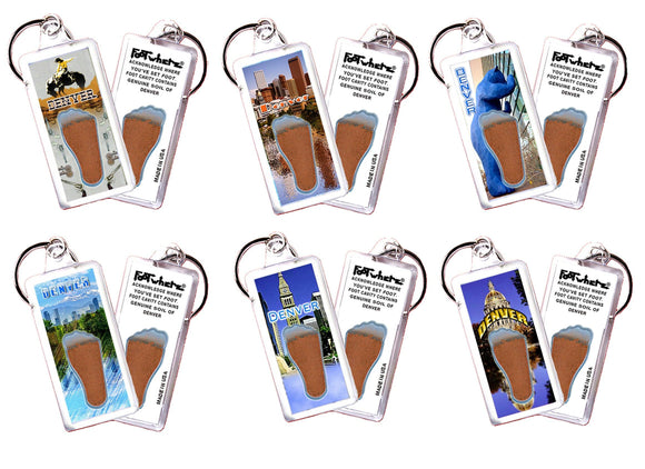 Denver FootWhere® Souvenir Keychains. 6 Piece Set. Made in USA-FootWhere® Souvenirs