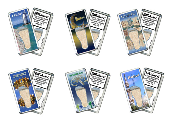 Dubai FootWhere® Souvenir Fridge Magnets. 6 Piece Set. Made in USA-FootWhere® Souvenirs