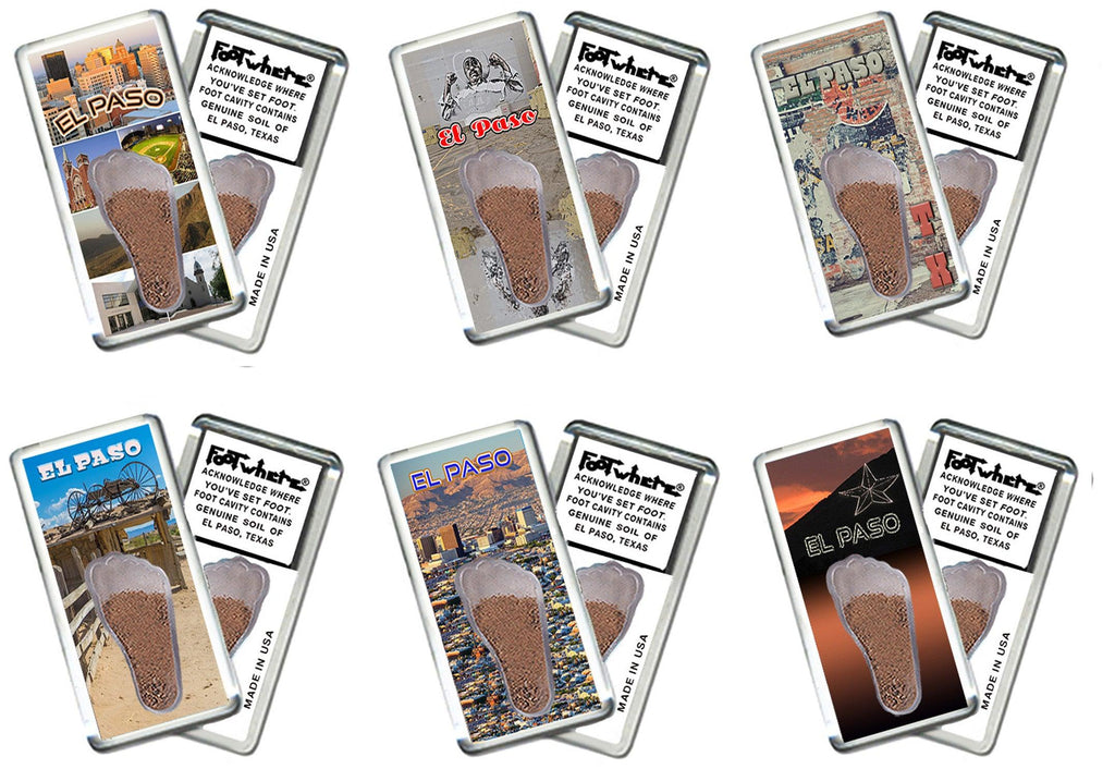 El Paso FootWhere® Souvenir Fridge Magnets. 6 Piece Set. Made in USA-FootWhere® Souvenirs