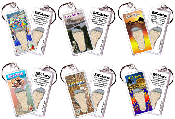 Fort Myers FootWhere® Souvenir Keychains. 6 Piece Set. Made in USA-FootWhere® Souvenirs