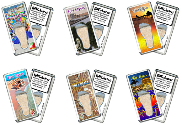 Fort Myers FootWhere® Souvenir Fridge Magnets. 6 Piece Set. Made in USA-FootWhere® Souvenirs