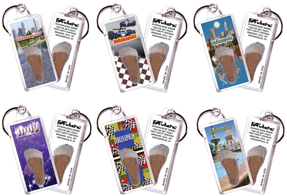Indianapolis FootWhere® Souvenir Keychains. 6 Piece Set. Made in USA