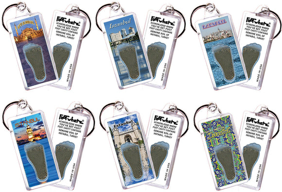 Istanbul FootWhere® Souvenir Keychains. 6 Piece Set. Made in USA