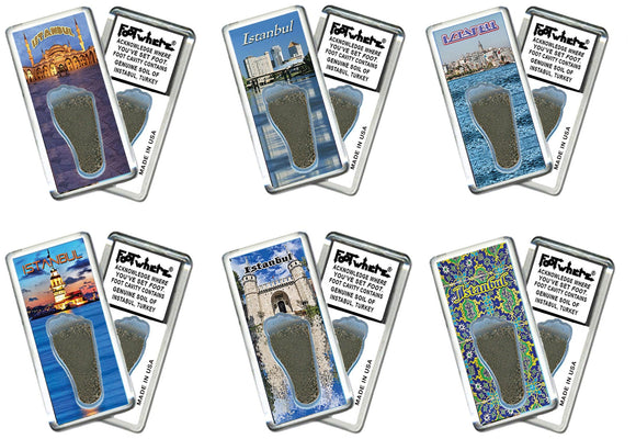 Istanbul FootWhere® Souvenir Fridge Magnets. 6 Piece Set. Made in USA
