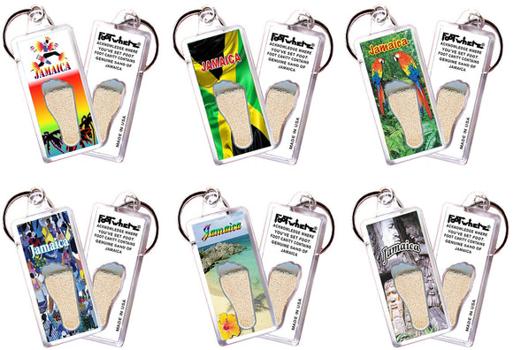 Jamiaca FootWhere® Souvenir Keychains. 6 Piece Set. Made in USA - FootWhere® Souvenir Shop
