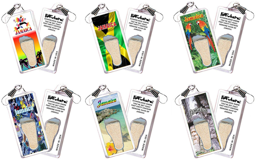 Jamaica FootWhere® Souvenir Zipper-Pulls. 6 Piece Set. Made in USA - FootWhere® Souvenir Shop