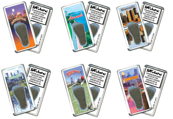 Minneapolis FootWhere® Souvenir Fridge Magnets. 6 Piece Set. Made in USA-FootWhere® Souvenirs