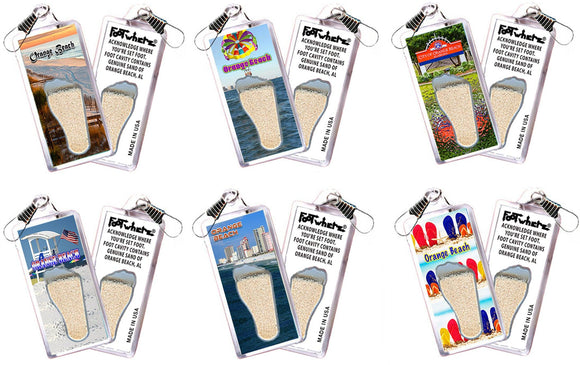 Orange Beach FootWhere® Souvenir Zipper-Pulls. 6 Piece Set. Made in USA - FootWhere® Souvenir Shop