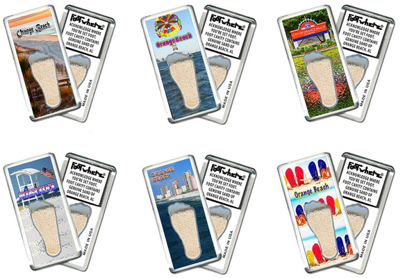 Orange Beach FootWhere® Souvenir Fridge Magnets. 6 Piece Set. Made in USA - FootWhere® Souvenir Shop