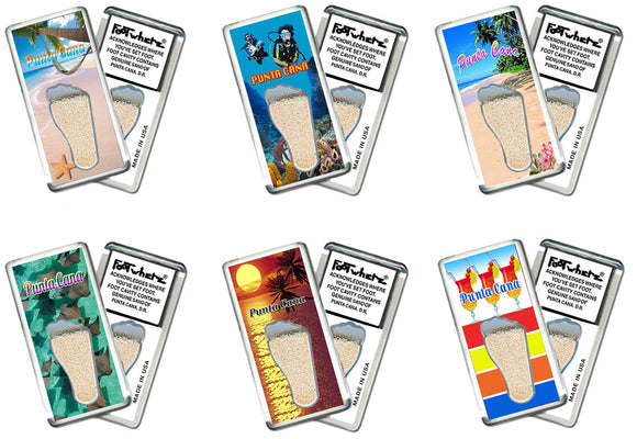 Punta Cana FootWhere® Souvenir Fridge Magnets. 6 Piece Set. Made in USA - FootWhere® Souvenir Shop