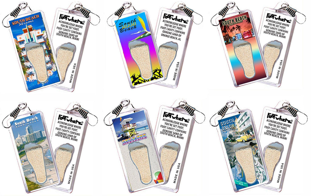 South Beach Miami FootWhere® Souvenir Zipper-Pulls. 6 Piece Set. Made in USA - FootWhere® Souvenir Shop