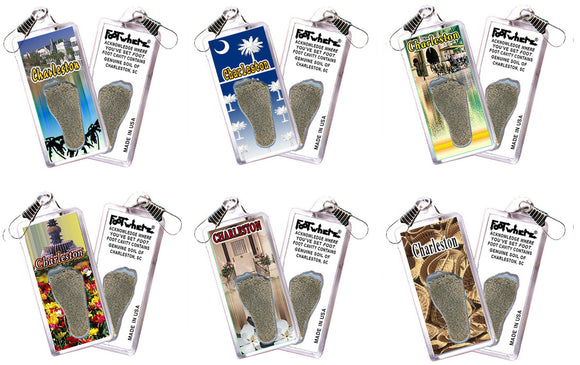 Charleston, SC FootWhere® Souvenir Zipper-Pulls. 6 Piece Set. Made in USA-FootWhere® Souvenirs