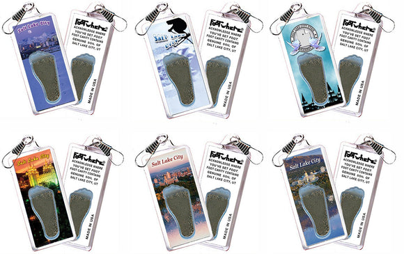 Salt Lake City FootWhere® Souvenir Zipper-Pulls. 6 Piece Set. Made in USA