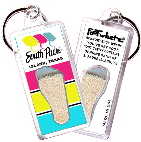 South Padre Island FootWhere® Souvenir Keychain. 72 pieces/6 assorted styles.