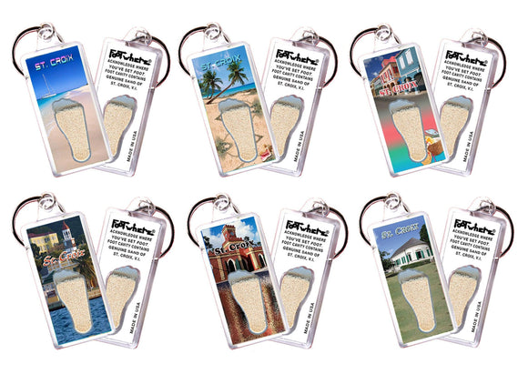 St. Croix FootWhere® Souvenir Keychains. 6 Piece Set. Made in USA - FootWhere® Souvenir Shop