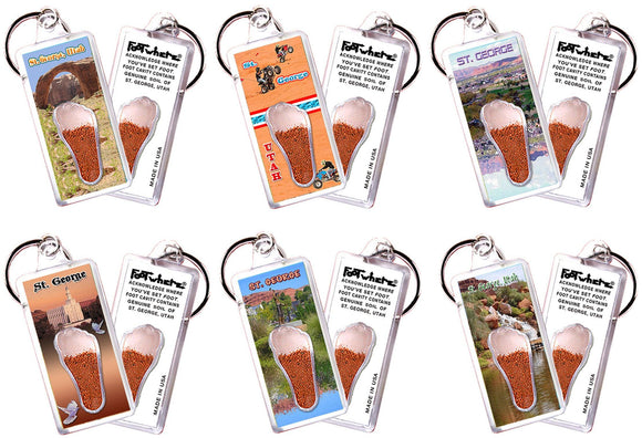 St. George FootWhere® Souvenir Keychains. 6 Piece Set. Made in USA