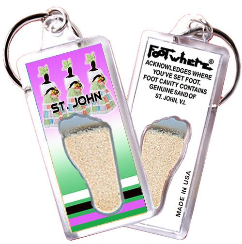 St. John, V.I. FootWhere® Souvenir Keychain. 72 pieces/6 assorted styles.-FootWhere® Souvenirs