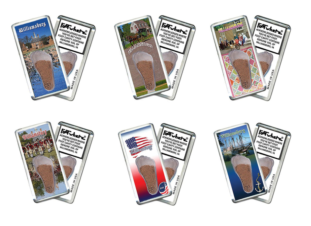 Williamsburg FootWhere® Souvenir Fridge Magnets. 6 Piece Set. Made in USA - FootWhere® Souvenir Shop